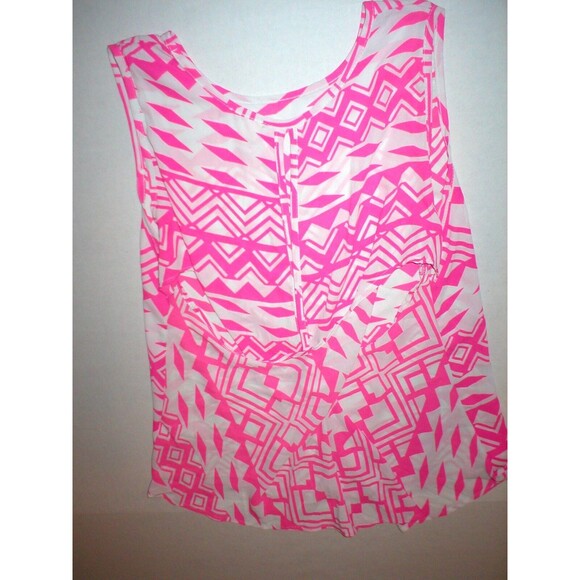 New Womens Small Minx USA made Blouse Top White Pink Sleeveless Open Back Slit S - Picture 4 of 10